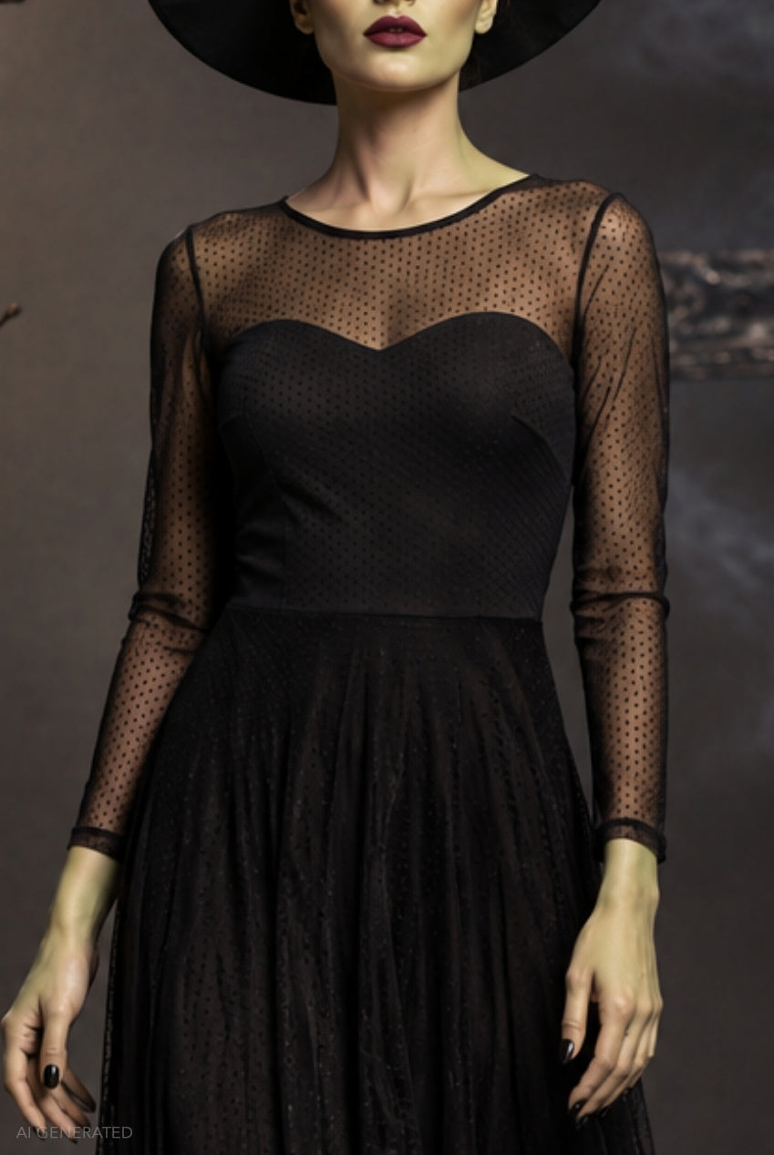 Long Sleeve Maxi Dress Elphaba-Inspired Halloween Costume - Black DR5270-HAL