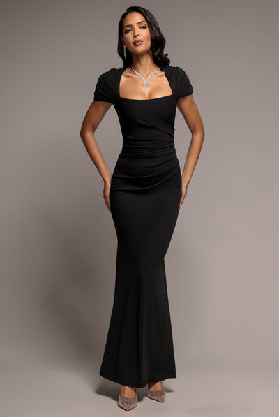Black - Pleated Asymmetric Bodice  Mermaid Maxi Dress - Black by Goddiva
