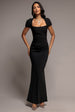Pleated Asymmetric Bodice  Mermaid Maxi Dress - Black by Goddiva