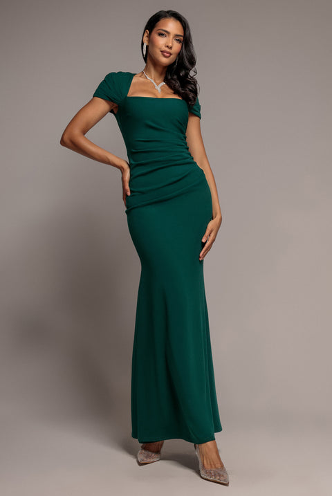 Pleated Asymmetric Bodice  Mermaid Maxi Dress - Emerald Green by Goddiva
