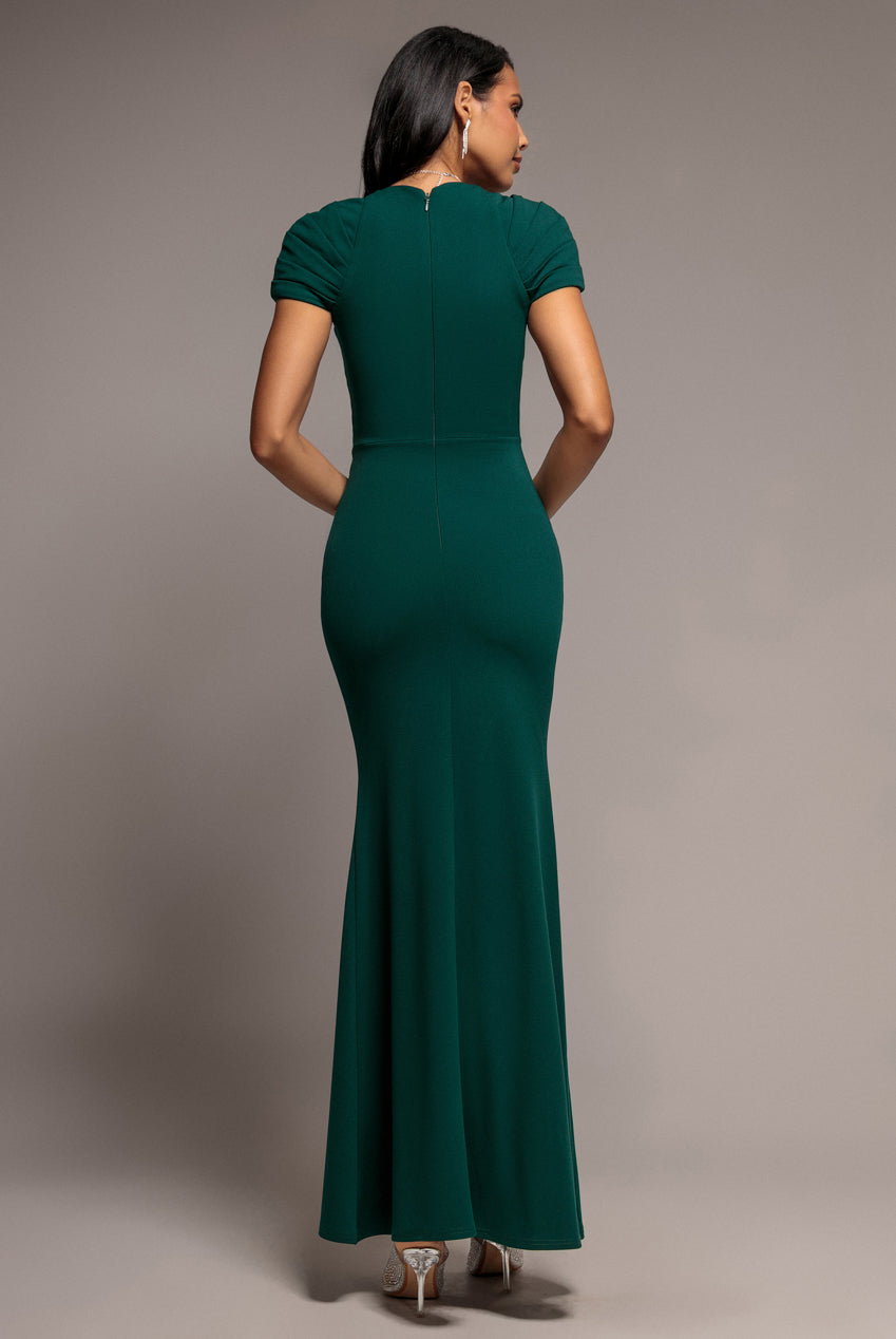 Pleated Asymmetric Bodice  Mermaid Maxi Dress - Emerald Green DR5277