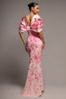 Printed Off Shoulder Satin Bow Back Maxi Dress - Blush Pink by Goddiva