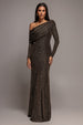 Off Shoulder Gathered Bardot Asymmetric Lurex  Maxi Dress - Gold by Goddiva