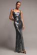 Sleeveless Square Neck Sequin Mermaid Maxi Dress - Silver by Goddiva