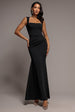 Sleeveless Waist Pleated Scuba Crepe Maxi Dress - Black by Goddiva
