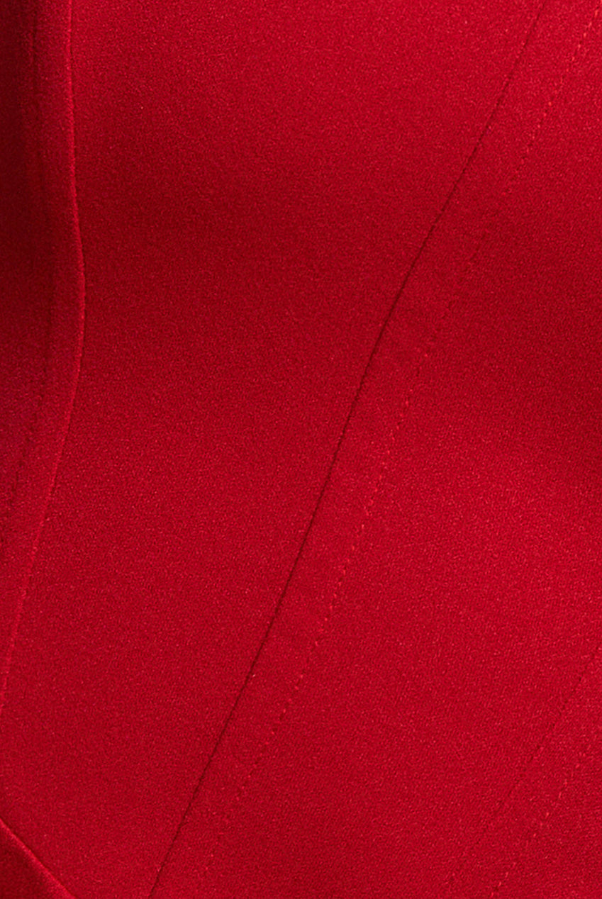 Sleeveless Waist Pleated Scuba Crepe Maxi Dress - Red DR5291