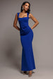 Sleeveless Waist Pleated Scuba Crepe Maxi Dress - Royal Blue by Goddiva