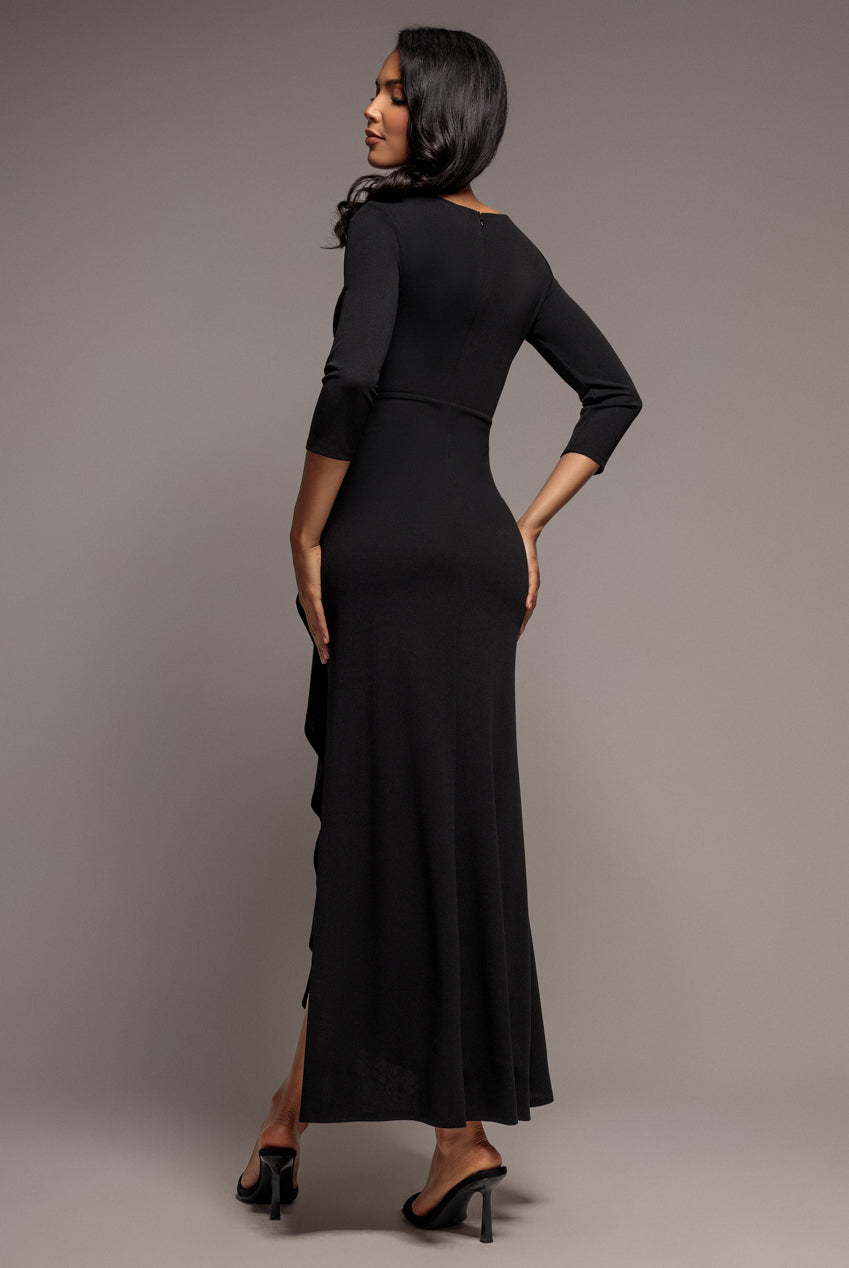 Front Wrap Asymmetric Hem Scuba Maxi Dress - Black DR5295