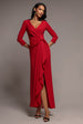 Front Wrap Asymmetric Hem Scuba Maxi Dress - Red by Goddiva