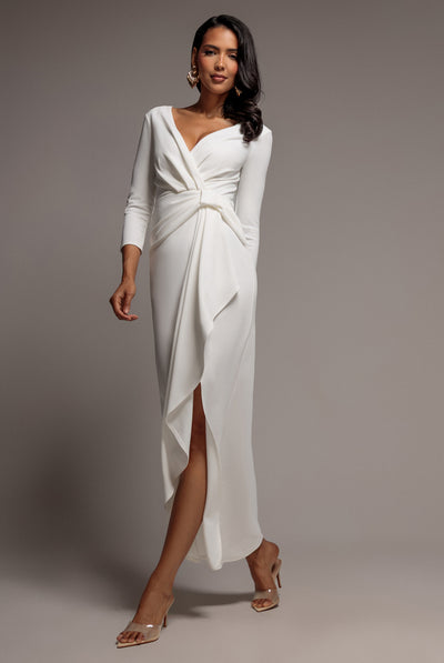White - Front Wrap Asymmetric Hem Scuba Maxi Dress - White by Goddiva