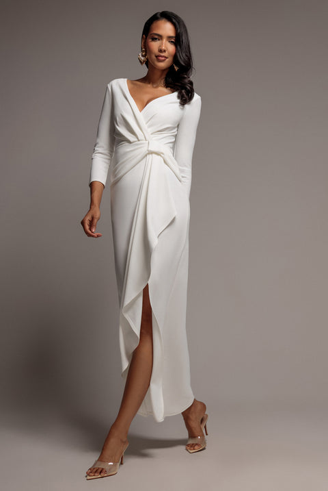 Front Wrap Asymmetric Hem Scuba Maxi Dress - White by Goddiva
