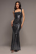 Sleeveless Princess Seam Sequin Mermaid Maxi Dress - Black Multi by Goddiva