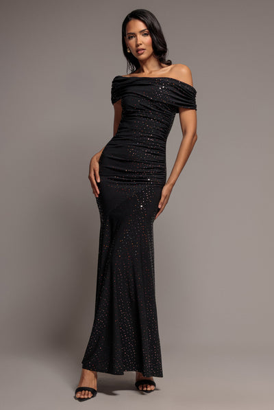 Blackcopper - One Shoulder Fit And Flare Sequin Maxi Dress - Black Copper by Goddiva