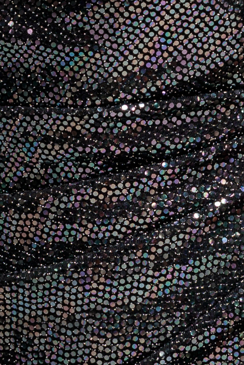 Asymmetric One Shoulder Front Split Sequin Maxi Dress - Black Multi DR5331