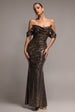 Sequin Lurex Off Shoulder Cowl Bardot Maxi Dress - Gold Multi by Goddiva