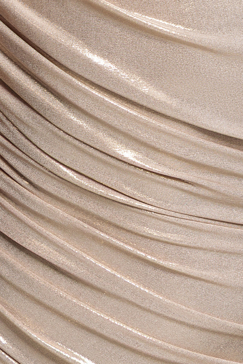 One Shoulder Asymmetric Twist Foil Maxi Dress - Gold DR5351
