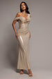 Cowl Neck One Shoulder Foil Maxi Dress - Gold by Goddiva