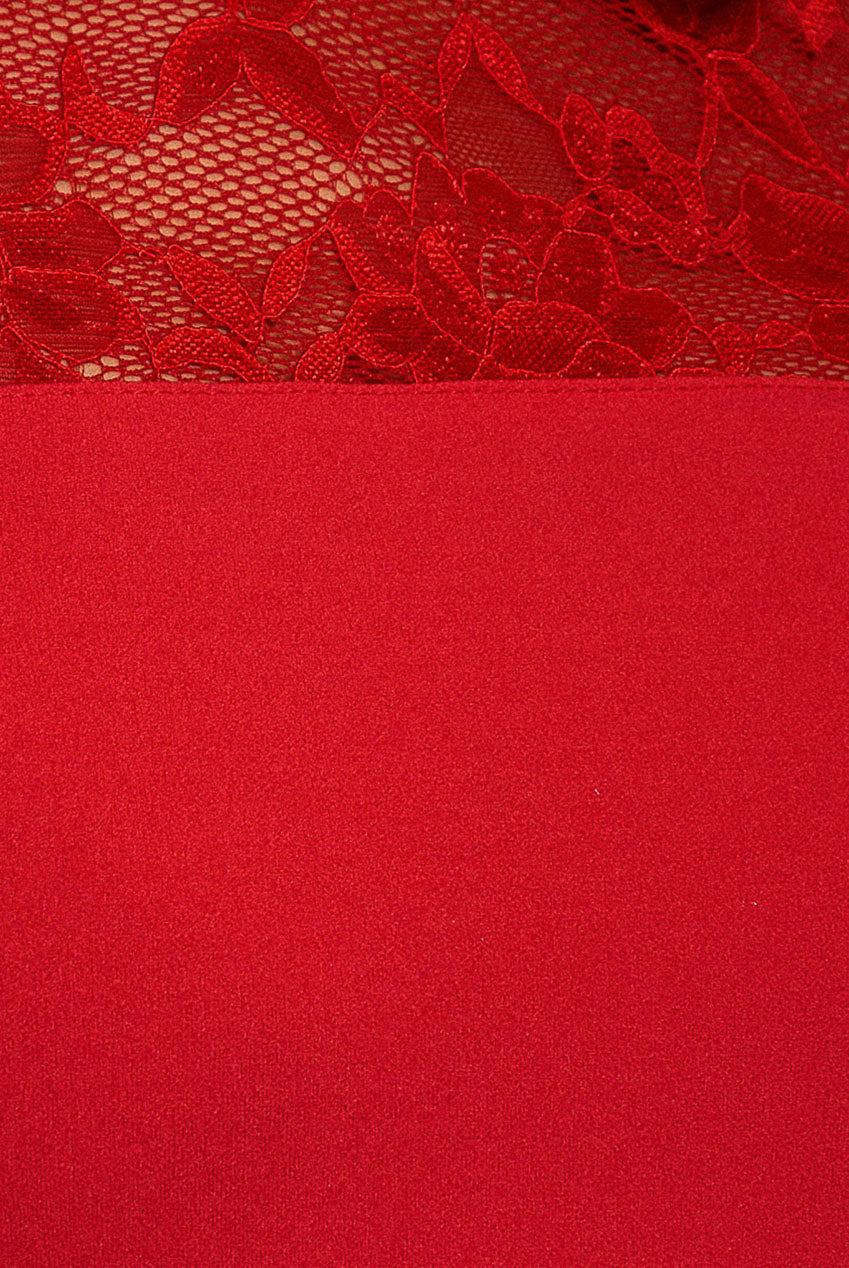 Lace Detail Bodycon Collar Midi Dress - Red DR960