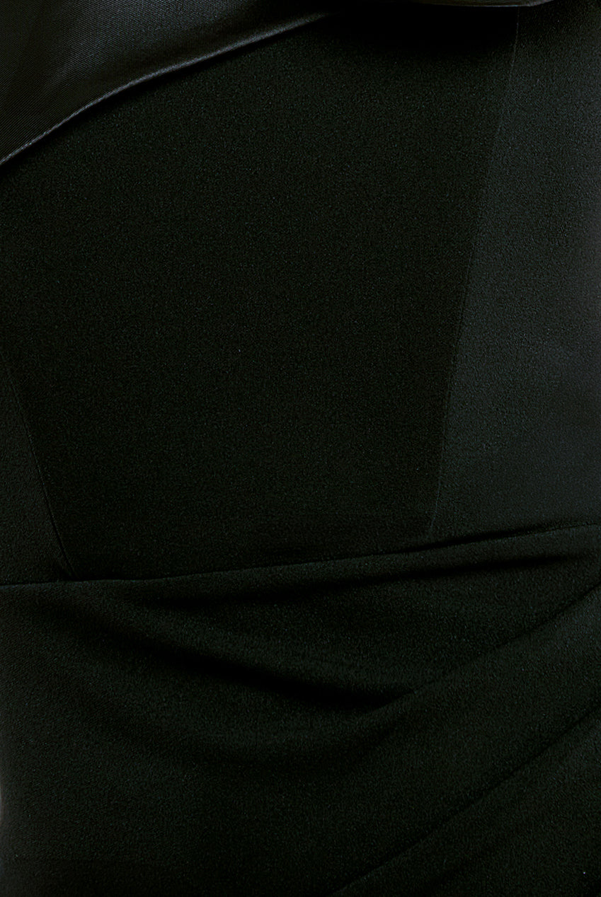 Satin Corsage Scuba Crepe Maxi Dress - Black DR4215