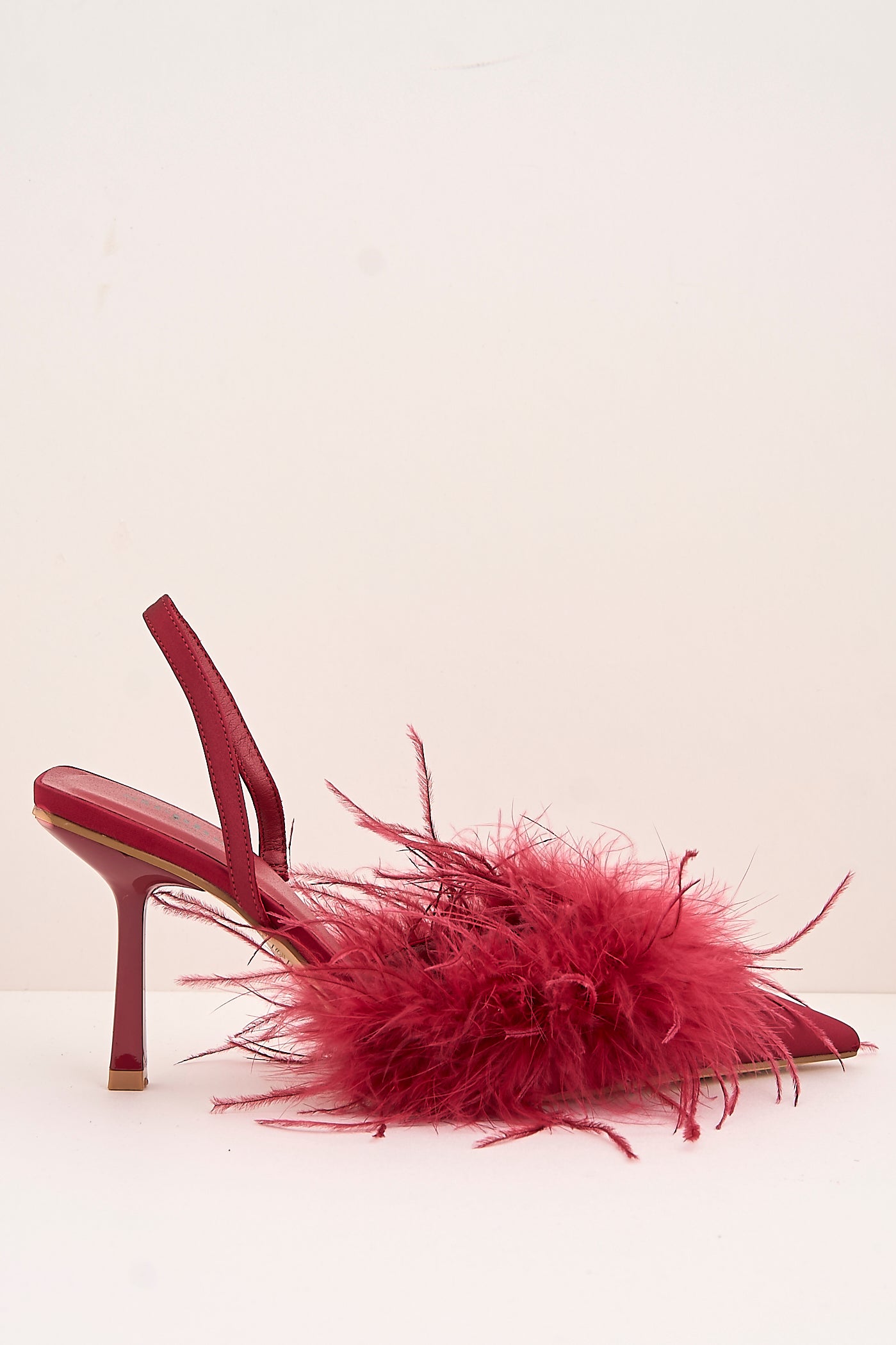 Aisla Pointed Toe Feather Slingback Court Shoes In Red P-1367-RED