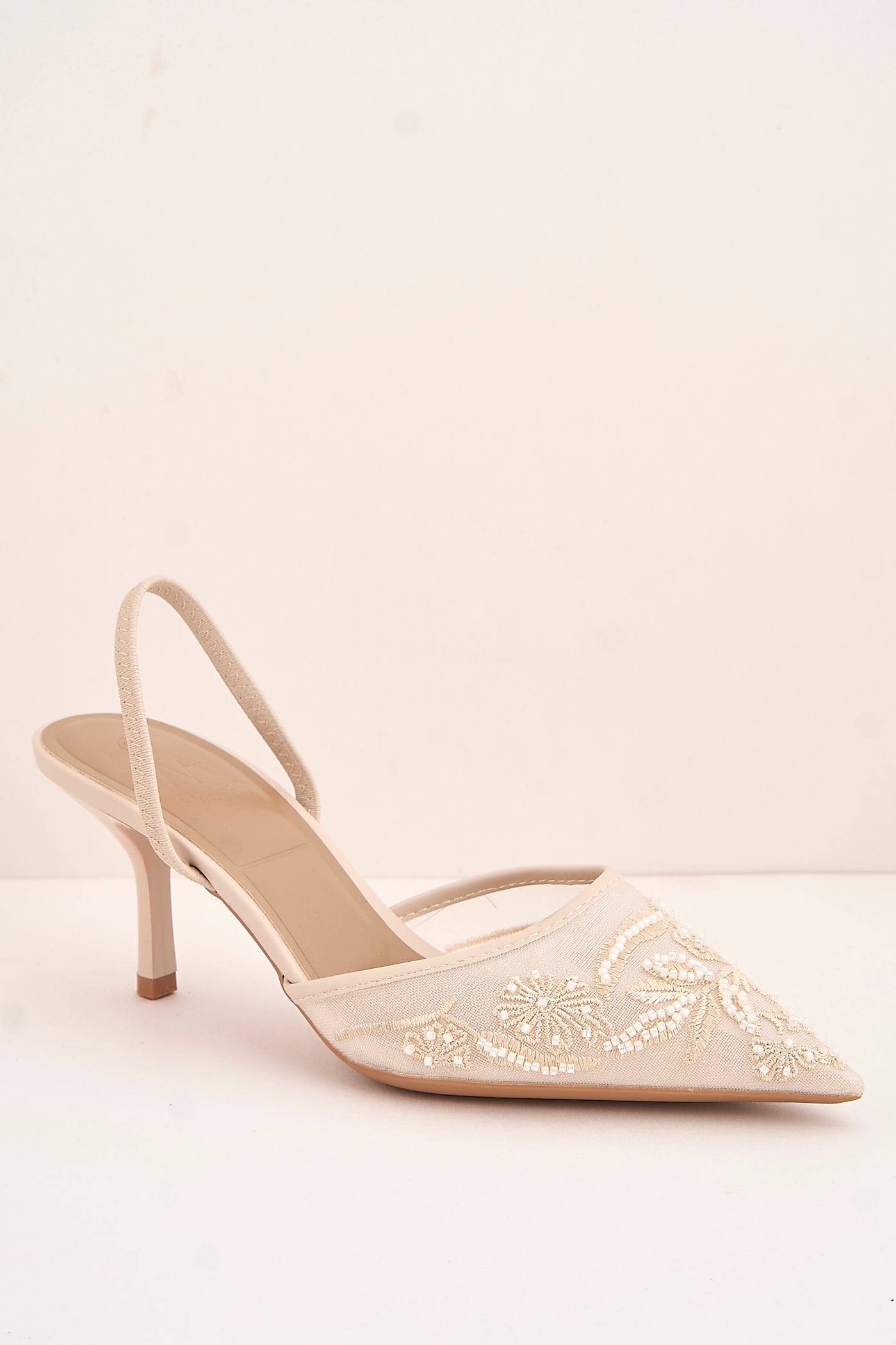 Romina Bead Embellished Mesh Slingback Court Shoes In Beige 13GB-17-BEI