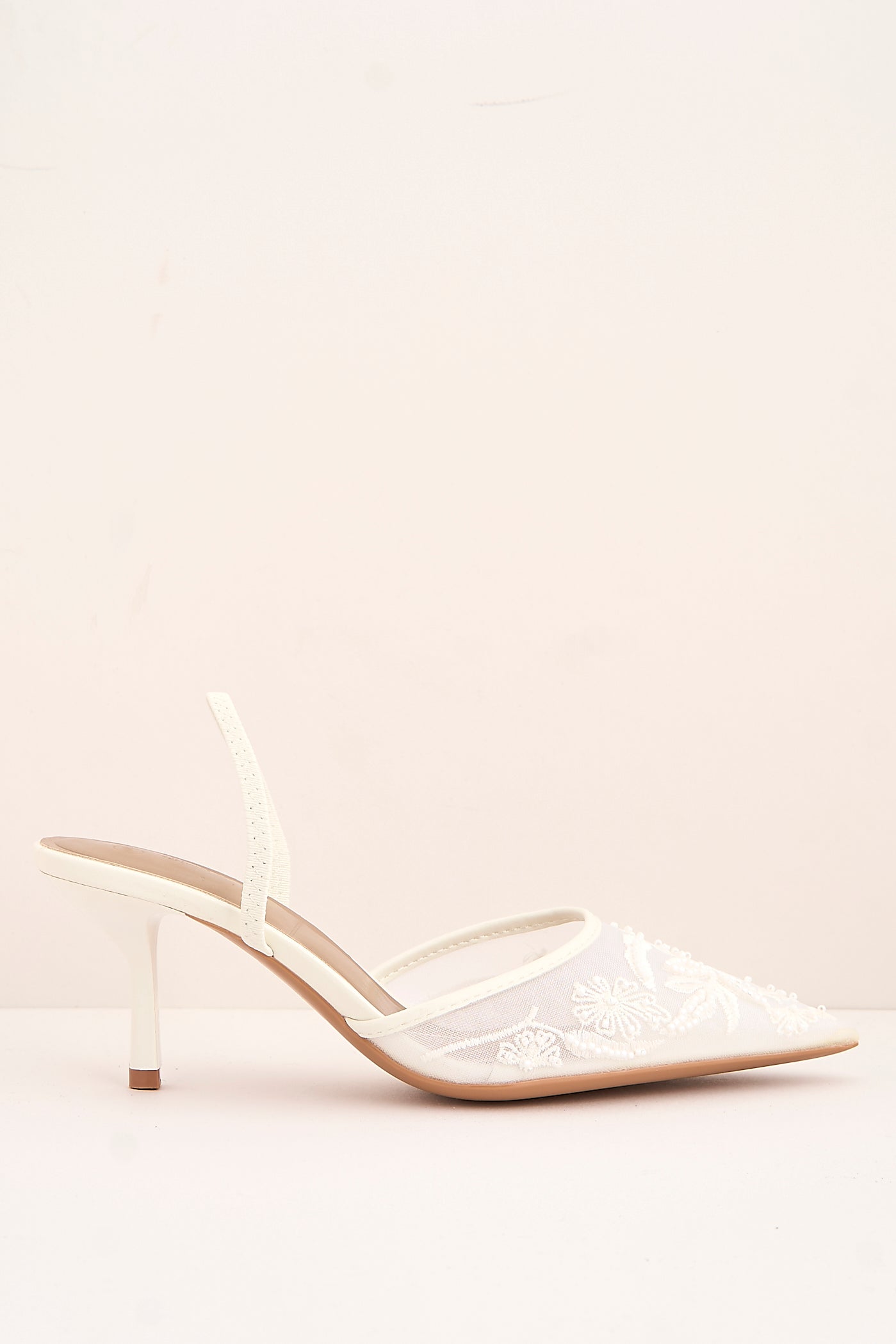 Romina Bead Embellished Mesh Slingback Court Shoes In White 13GB-17-WHT