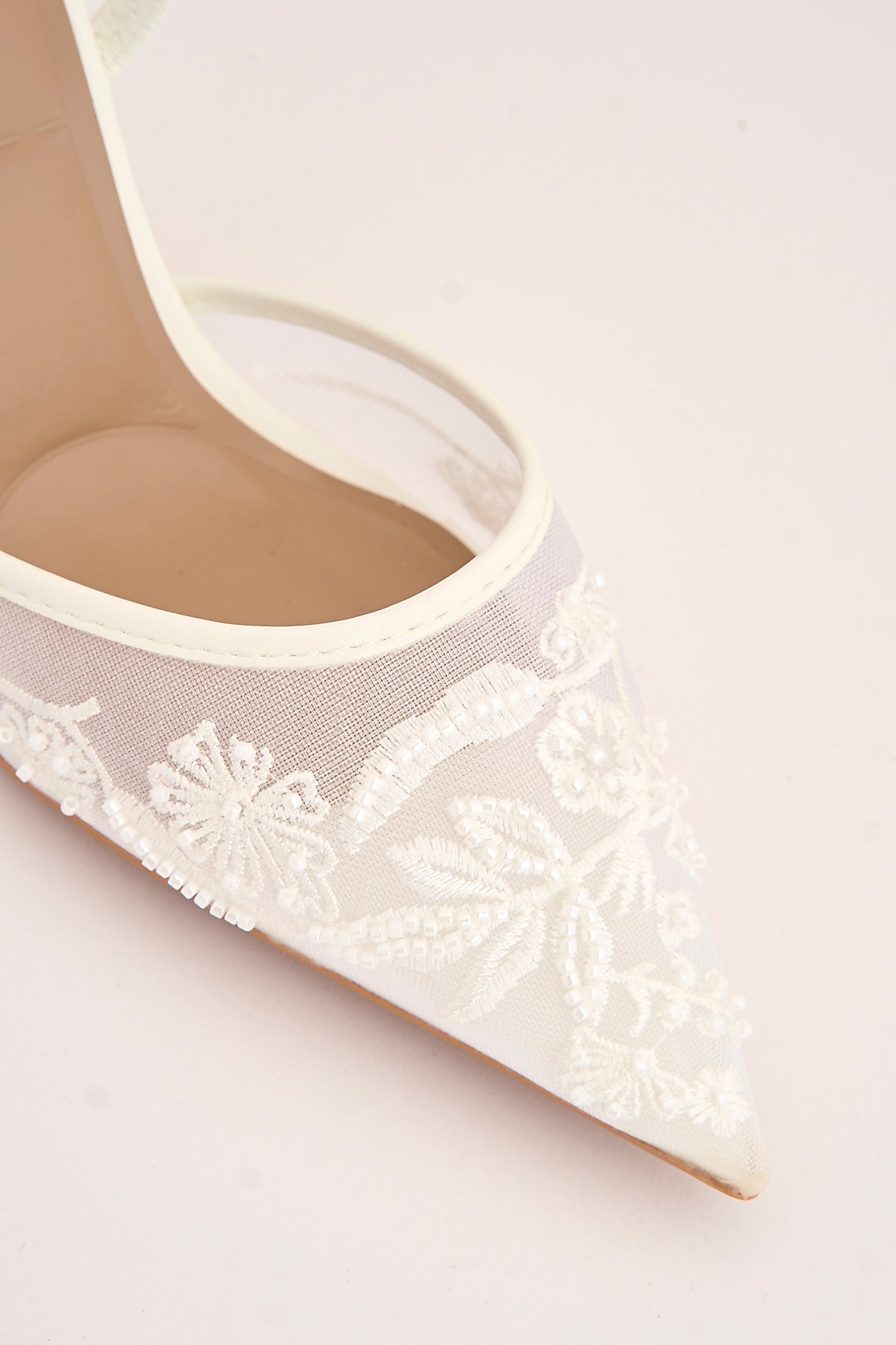 Romina Bead Embellished Mesh Slingback Court Shoes In White 13GB-17-WHT