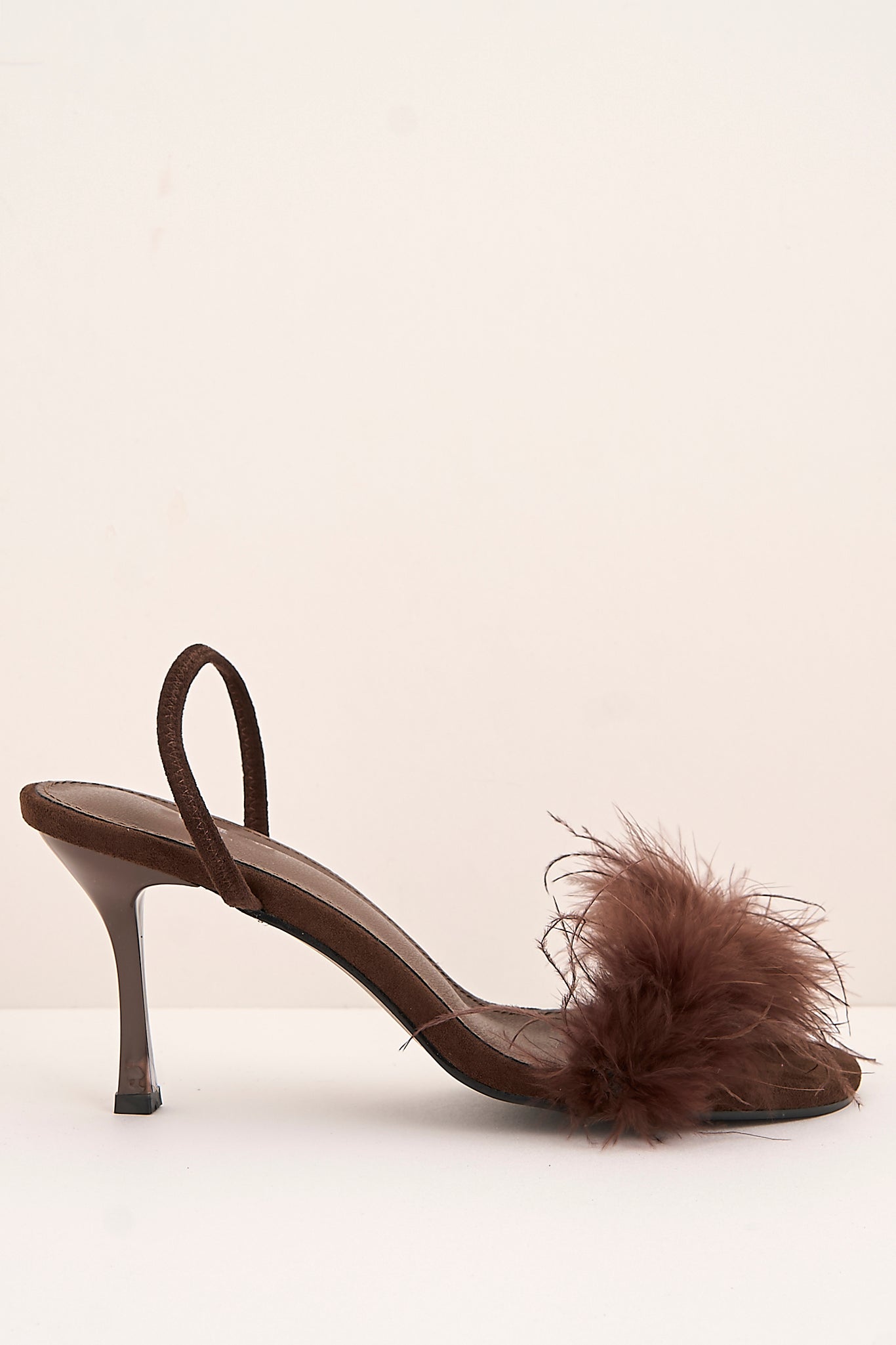 Margot Feathered Trim Band Slingback Heeled Sandals In Brown P-1487-BRN