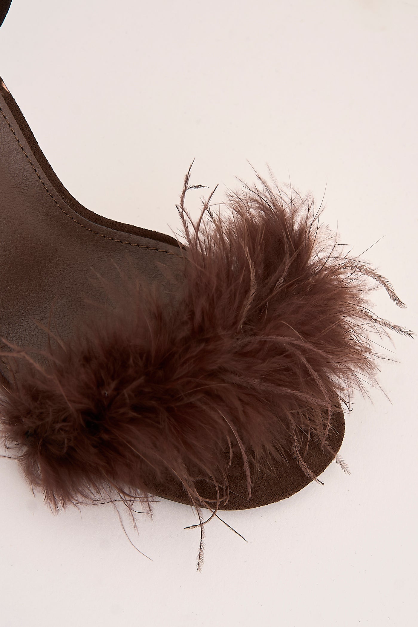 Margot Feathered Trim Band Slingback Heeled Sandals In Brown P-1487-BRN