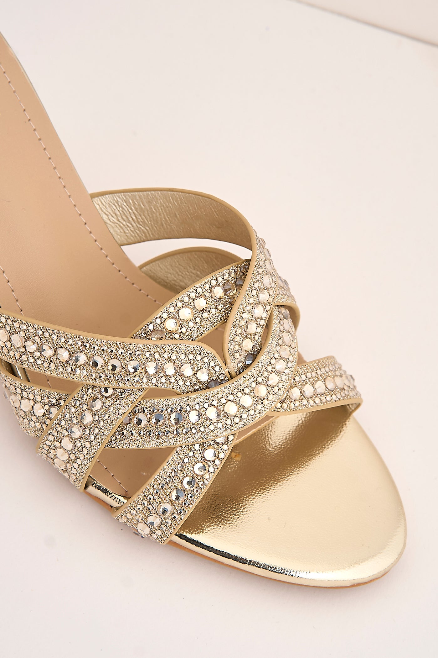 Elsie Gemstone Embellished Crossover Strap Kitten Heel Mules In Gold 3757-BU40-GOL