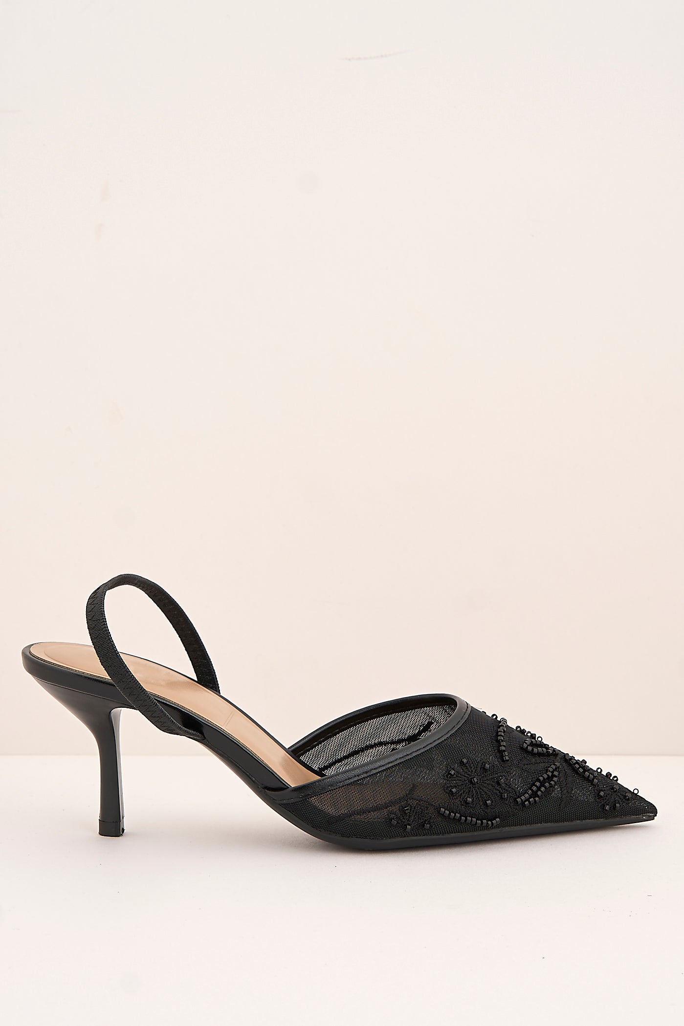 Romina Bead Embellished Mesh Slingback Court Shoes In Black 13GB-17-BLK