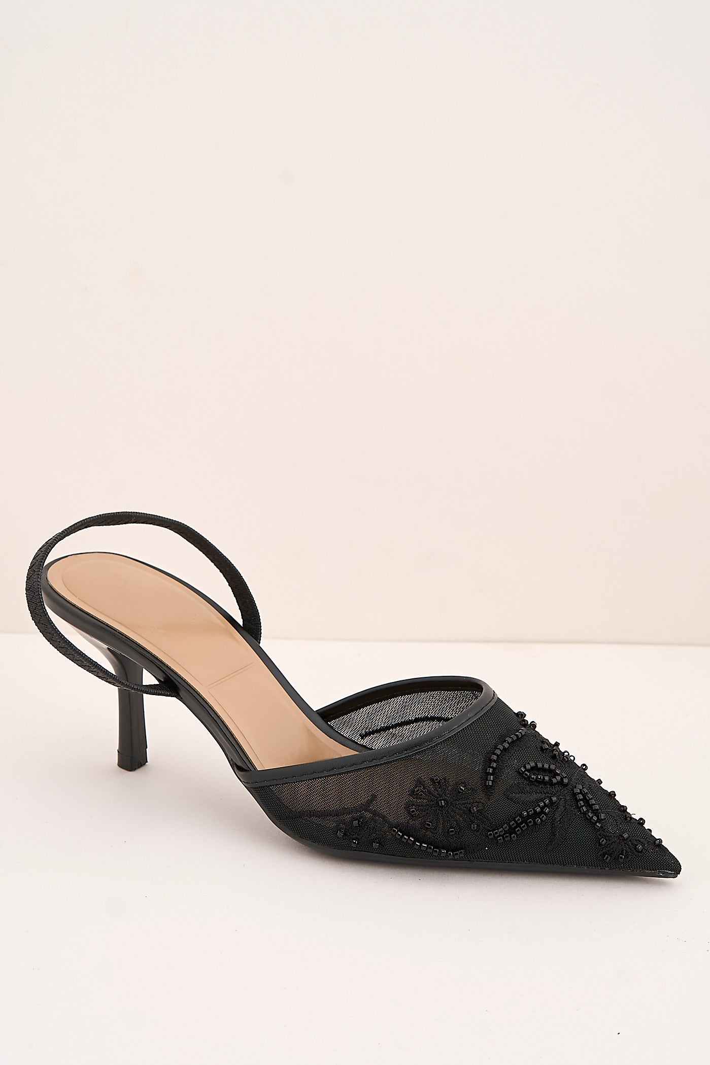 Romina Bead Embellished Mesh Slingback Court Shoes In Black 13GB-17-BLK