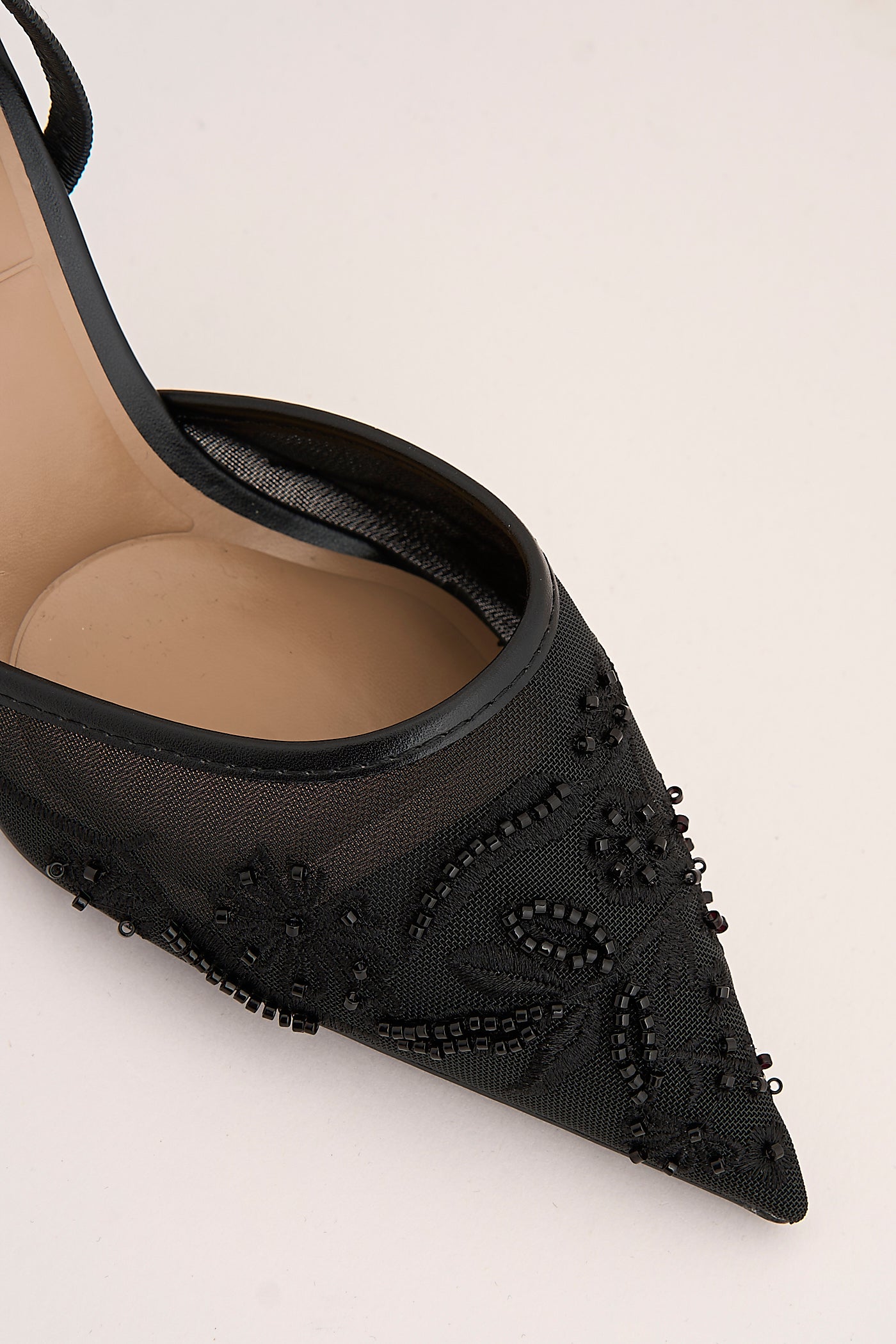 Romina Bead Embellished Mesh Slingback Court Shoes In Black 13GB-17-BLK