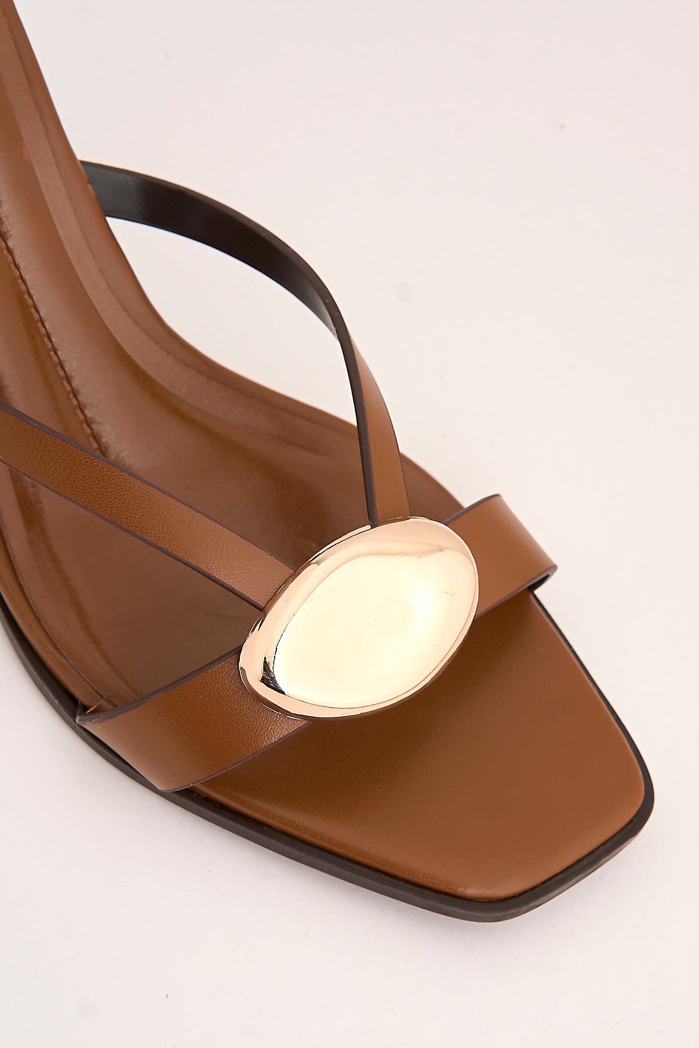 Riona Gold Pebble Detail Slip On Kitten Heel Mules In Tan 3757-BU43-TAN