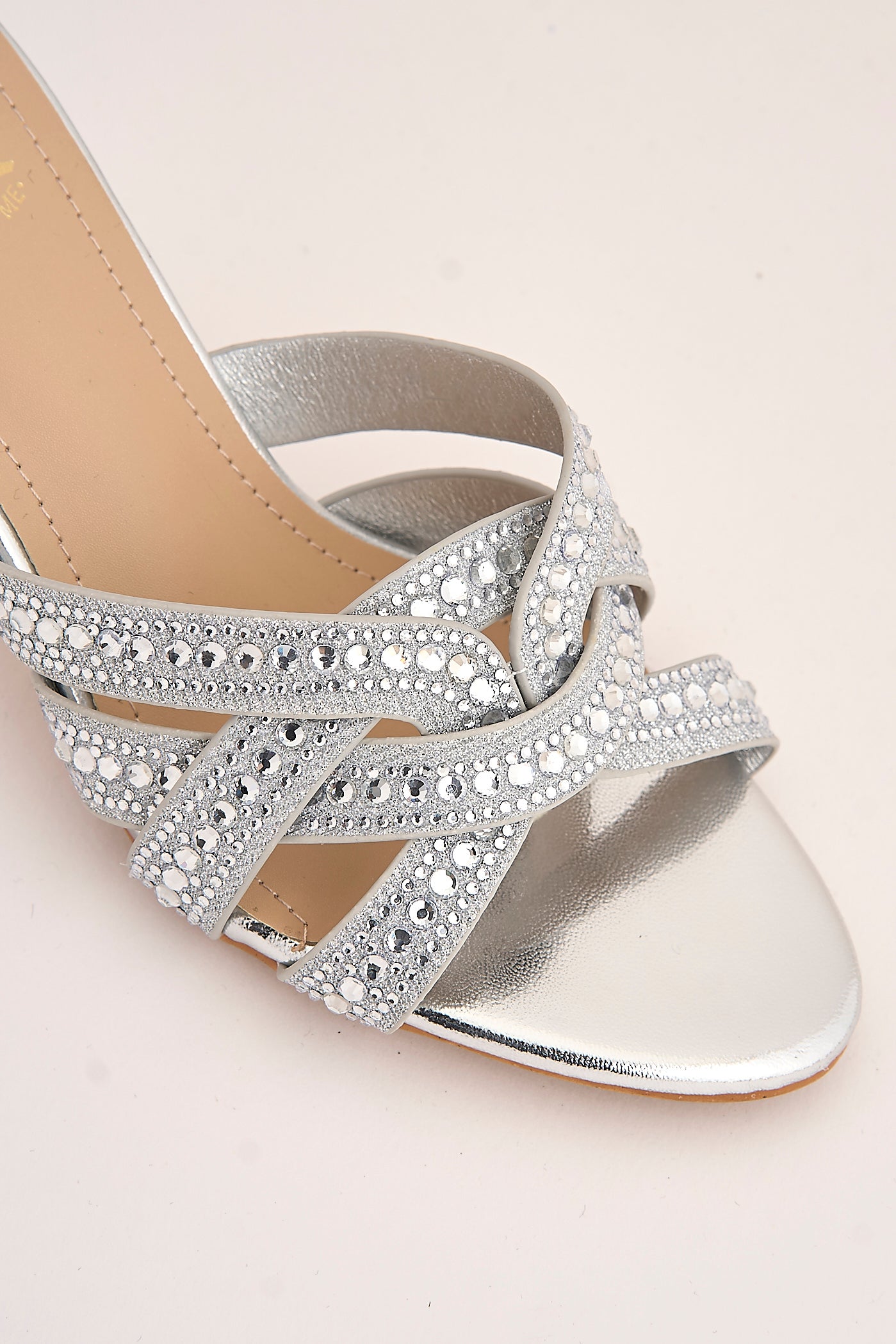 Elsie Gemstone Embellished Crossover Strap Kitten Heel Mules In Silver 3757-BU40-SIL