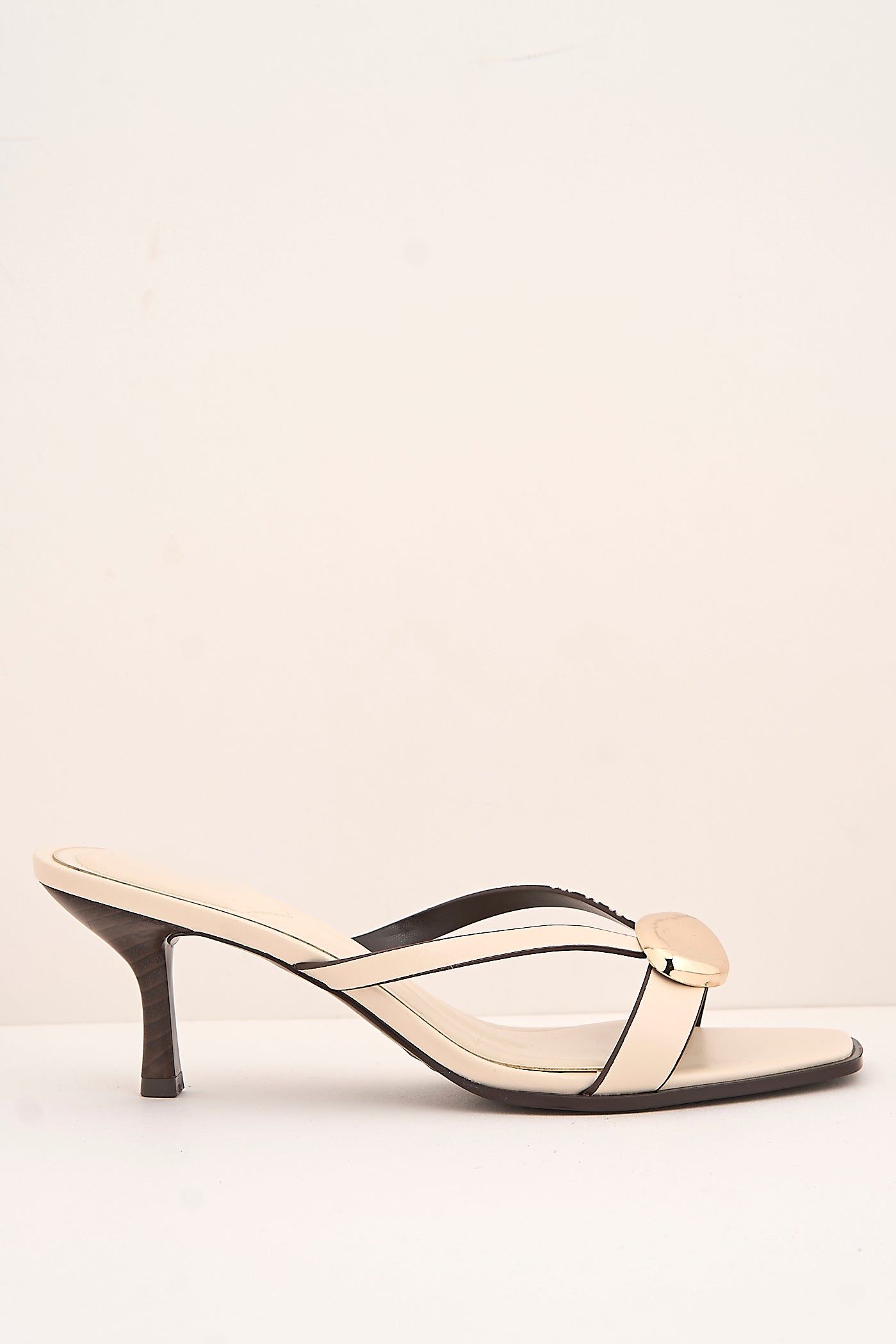 Riona Gold Pebble Detail Slip On Kitten Heel Mules In Cream 3757-BU43-CRE