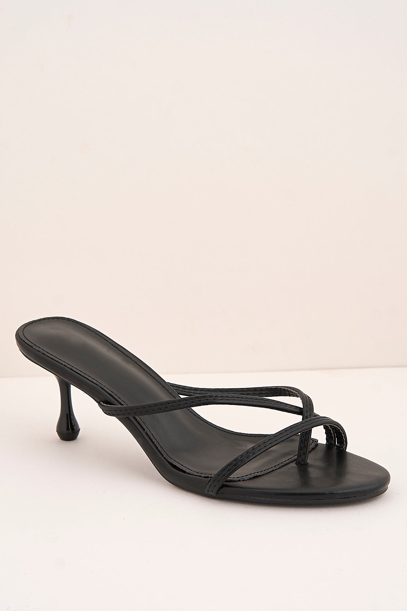 Sylvia Toepost Strappy Slip On Kitten Heel Mules In Black XL-6-BLK