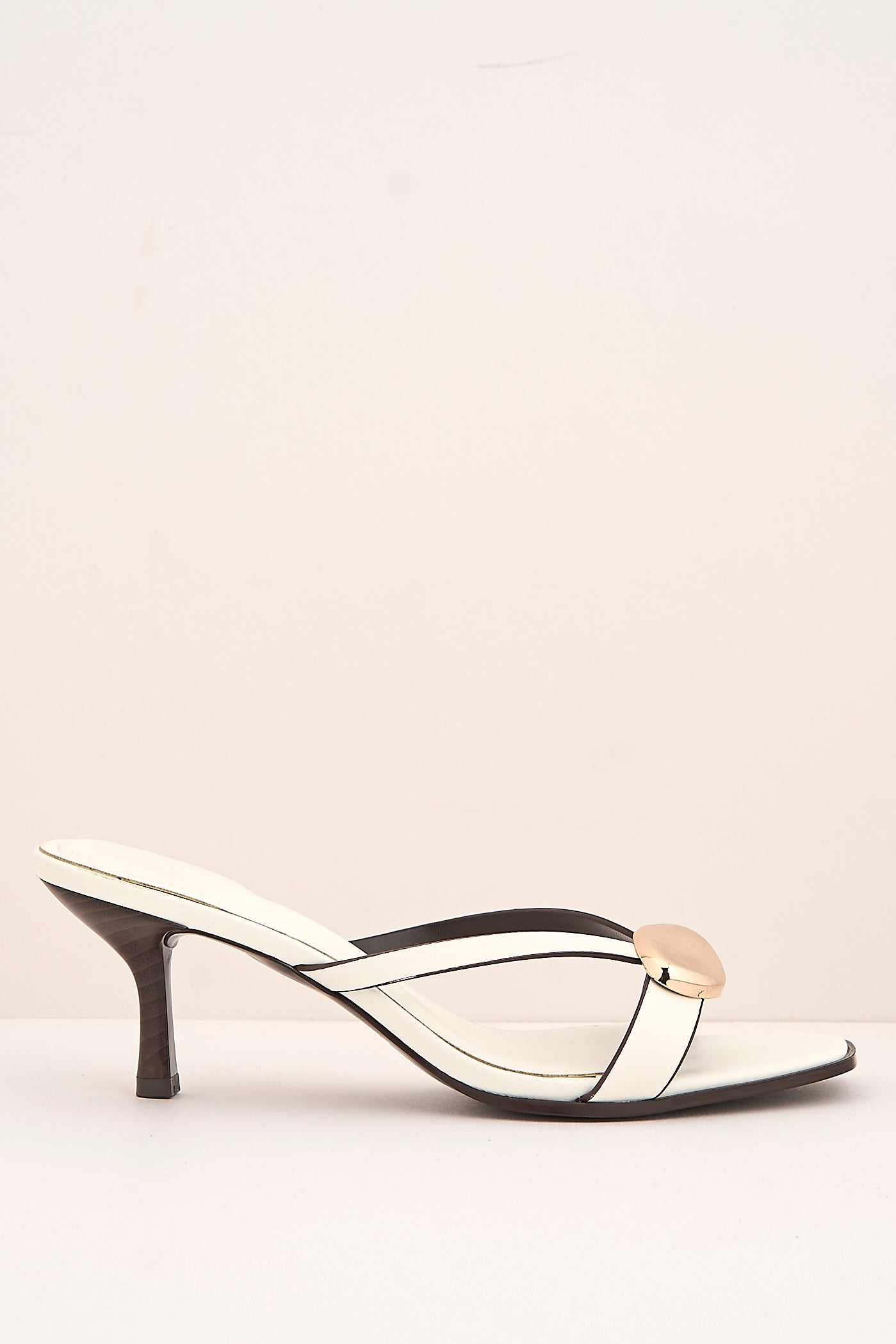 Riona Gold Pebble Detail Slip On Kitten Heel Mules In White 3757-BU43-WHT