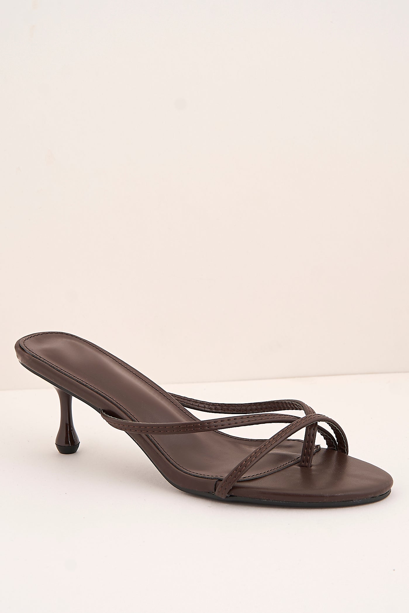 Sylvia Toepost Strappy Slip On Kitten Heel Mules In Brown XL-6-BRN