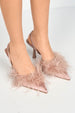 Aisla Pointed Toe Feather Slingback Court Shoes In Nude by Miss Diva