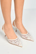 Romina Bead Embellished Mesh Slingback Court Shoes In White by Miss Diva