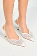 Jasmina Sequin & Bead Embellished Mesh Slingback Court Shoes In White by Miss Diva