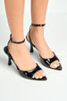 Marisol Pointed Toe Peeptoe Anklestrap Heeled Sandals In Black by Miss Diva