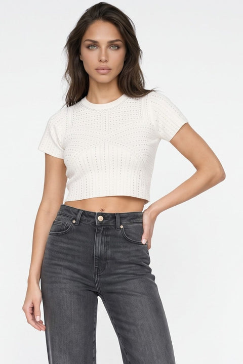 White Embellished Crop Top by Aftershock London