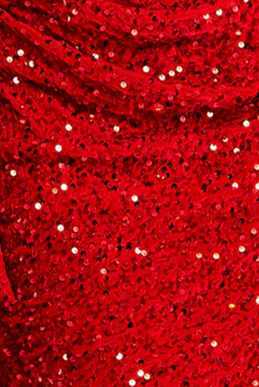 Red Sequin Velvet One Shoulder Mini Dress E0-LIQ23AW018