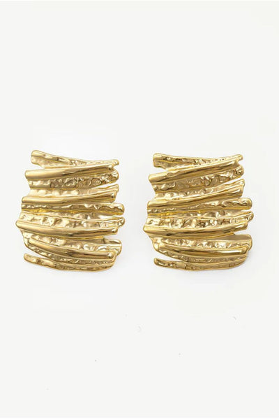 Gold - Rectangular Textured Stud Earrings by MUCHV