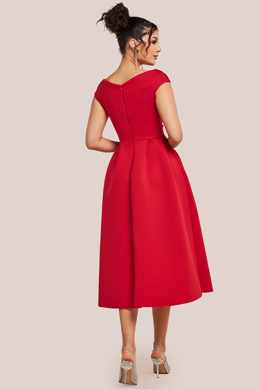 Corset Fit & Flare Midi Dress - Red DR4538