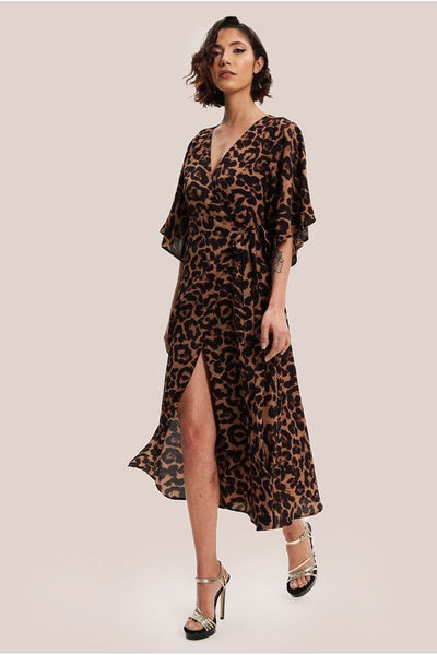 Brown - Leopard Midi Dress With Short Sleeves by Liquorish