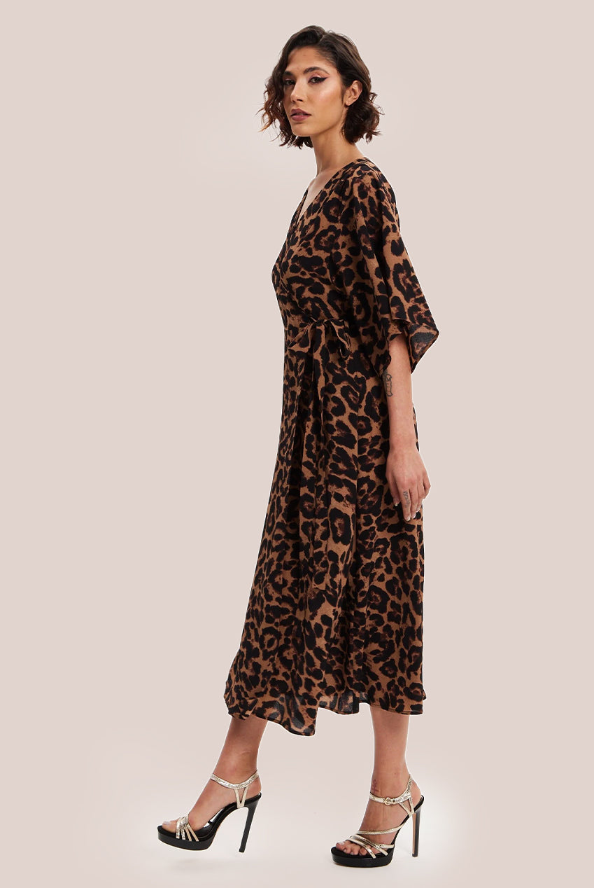 Leopard Midi Dress With Short Sleeves EH2065