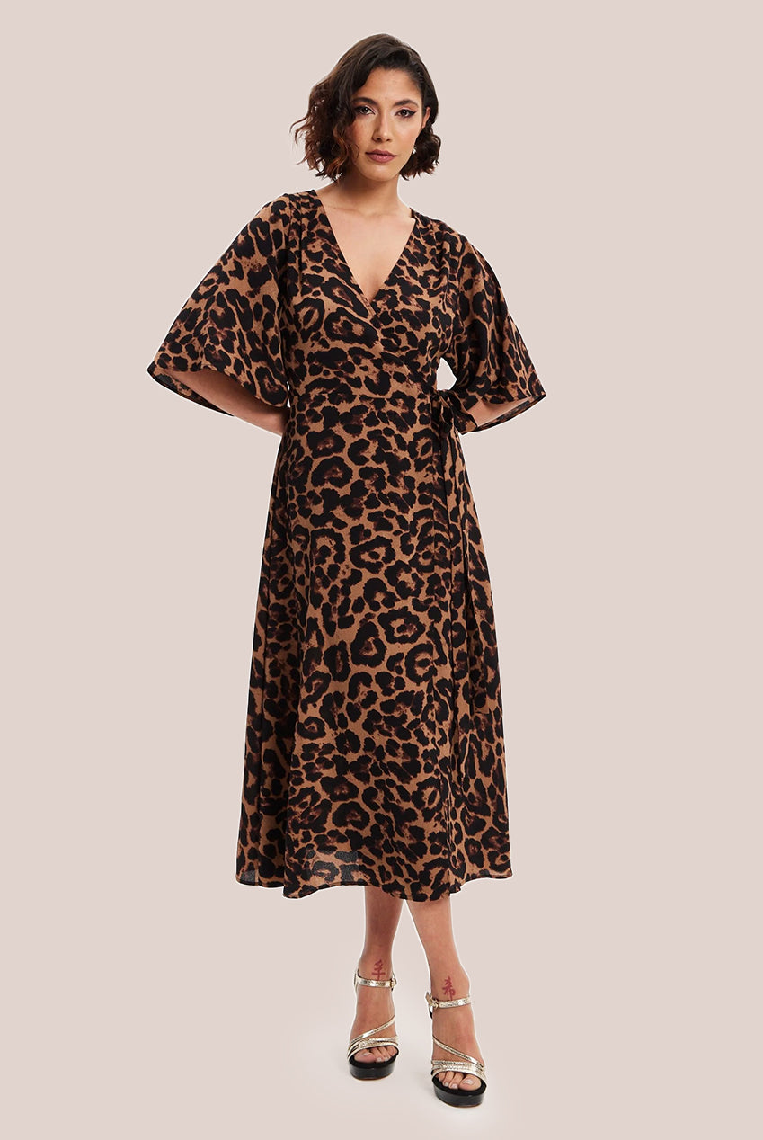 Leopard Midi Dress With Short Sleeves EH2065